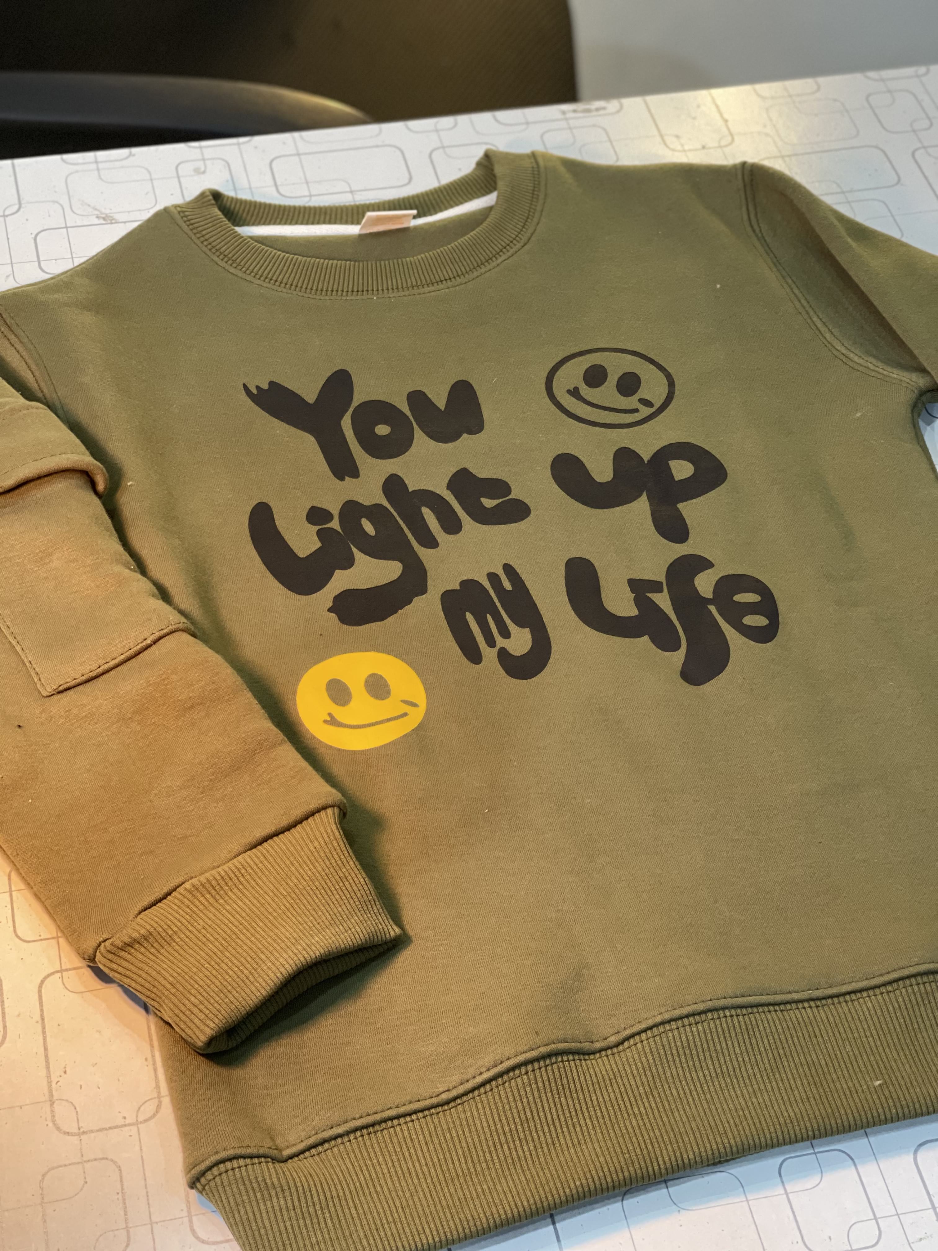 You Light Up My World - Pocketed Sweatshirt with Trouser - Olive Green
