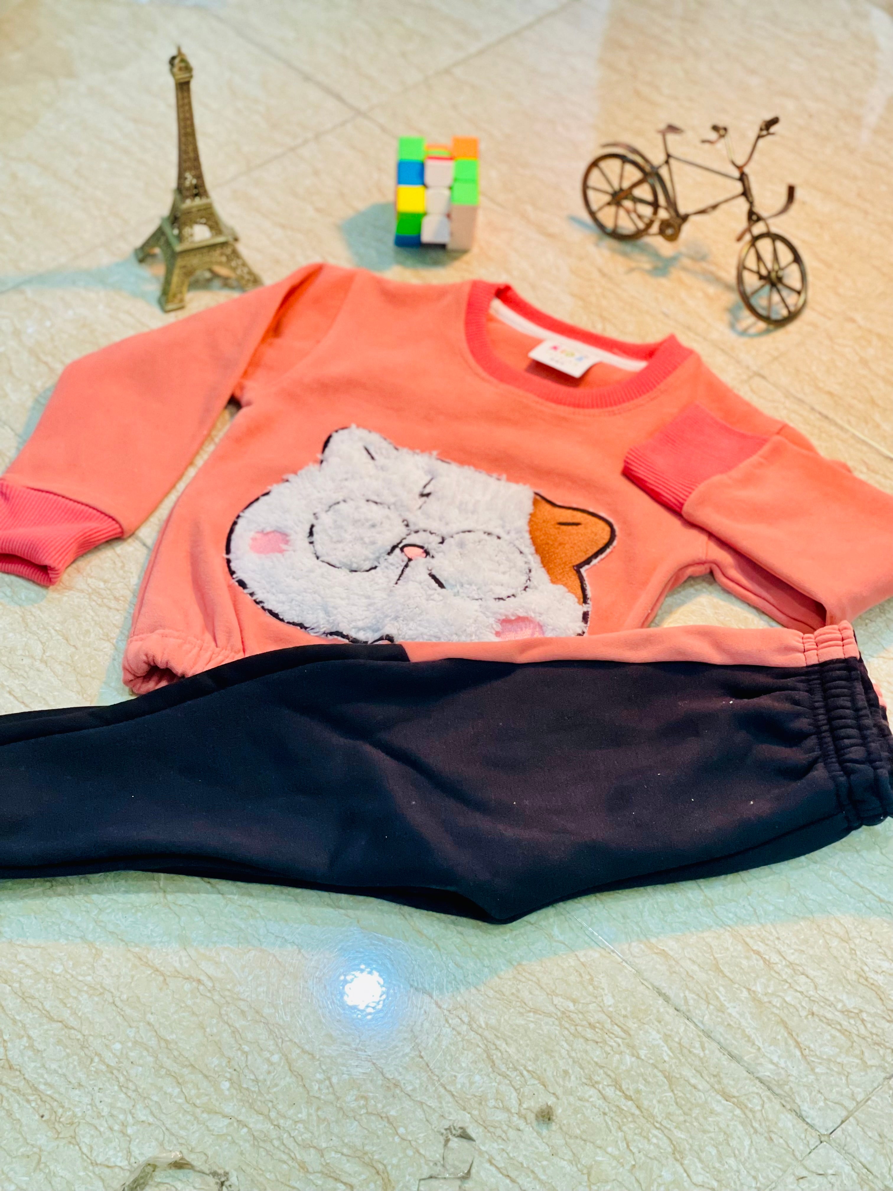 CAT - FLUFFY - CREWNECK WITH TROUSER - PEACH